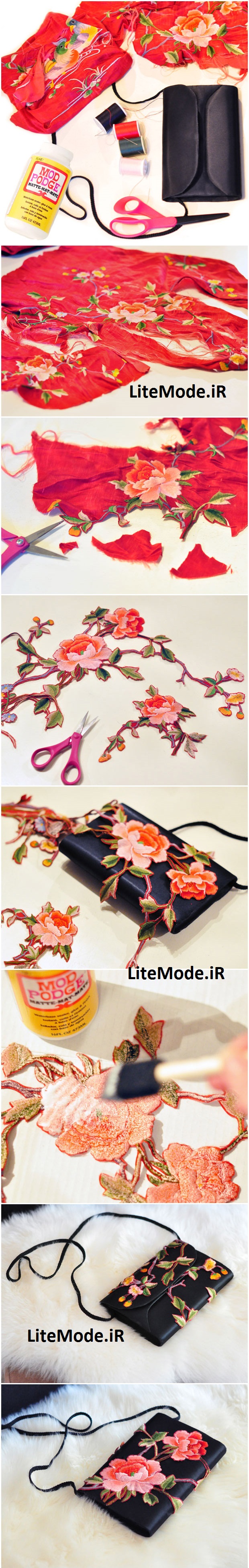 ساخت مدل کیف زنانه گلدار,آموزش تزئین کیف