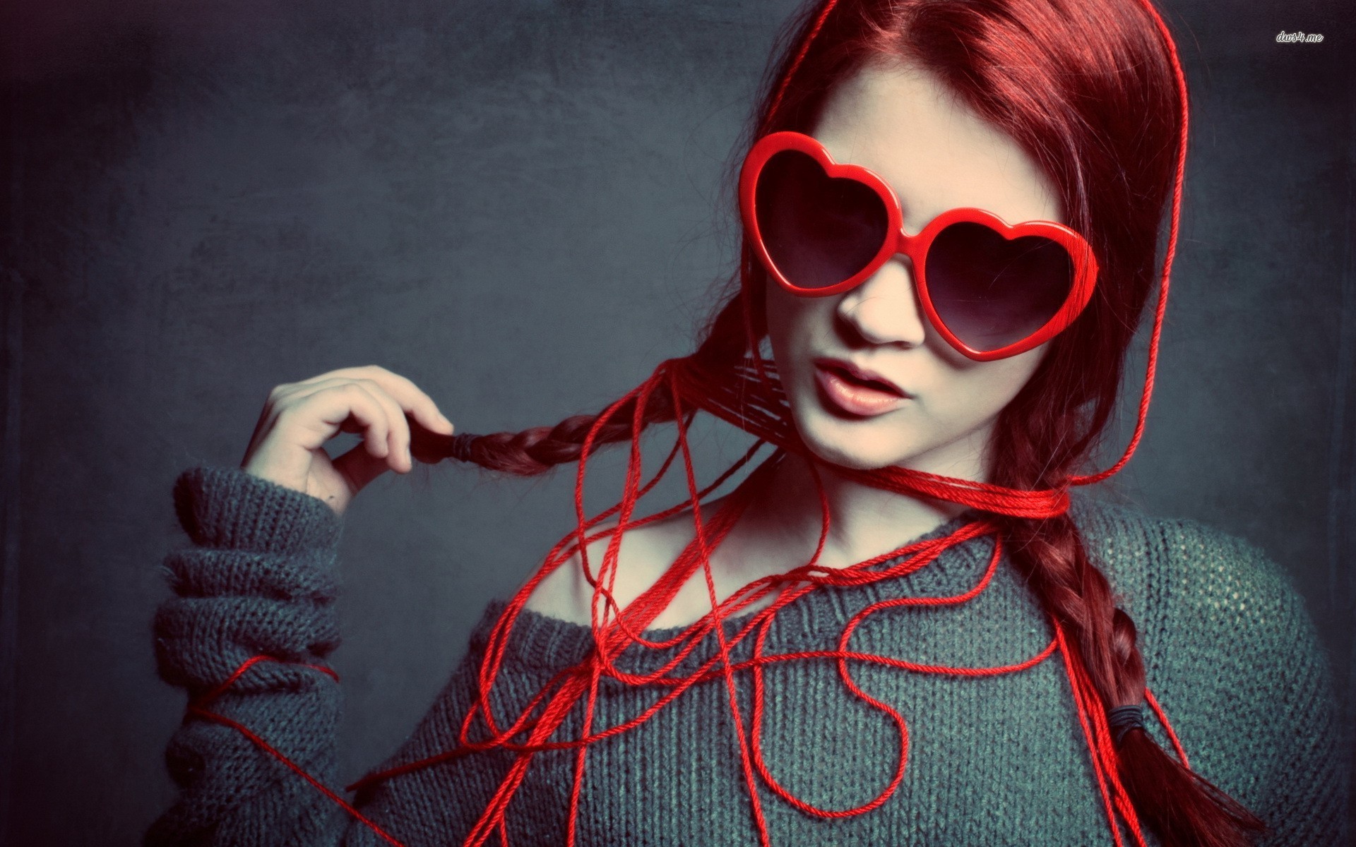 Girl Red Love Heart Sunglasses Wide Wallpapers