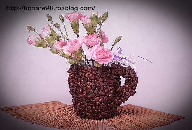 آموزش تصویری تزیین گلدان با دانه های قهوه