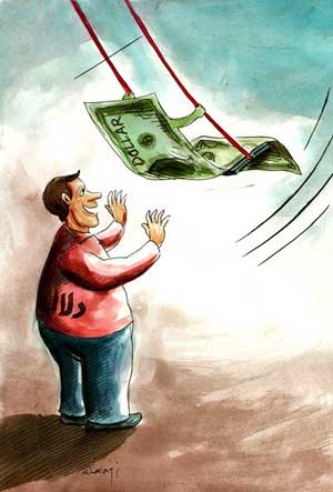 کاریکاتور راجع به افزایش قیمت دلار.
