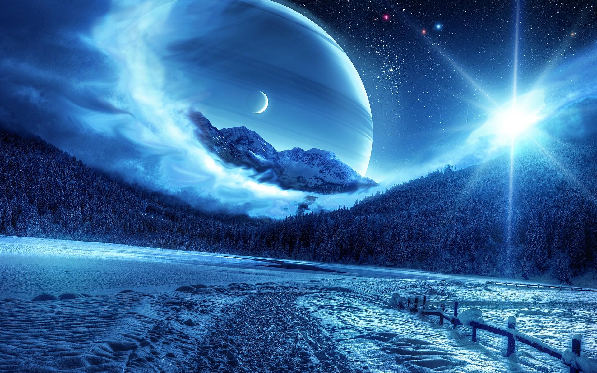 چشم انداز فوق العاده کوه شب سیاره 