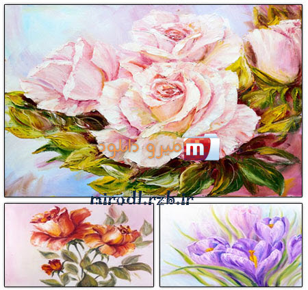 مجموعه ۶ تصویر استوک نقاشی روغنی گل ها Oil Painted Flowers