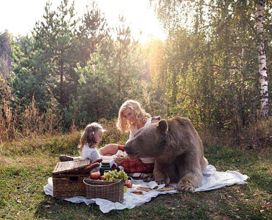 پيک‌نيک‌ يک مادرودختر با خرس