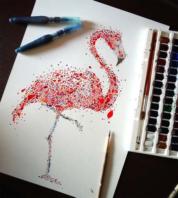 نقاشي هاي از حيوانات با هزاران نقطه ي رنگي آبرنگ