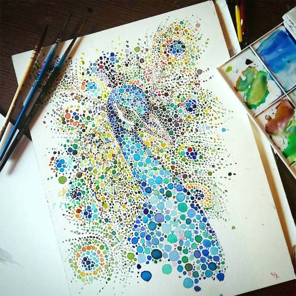 نقاشي هاي از حيوانات با هزاران نقطه ي رنگي آبرنگ