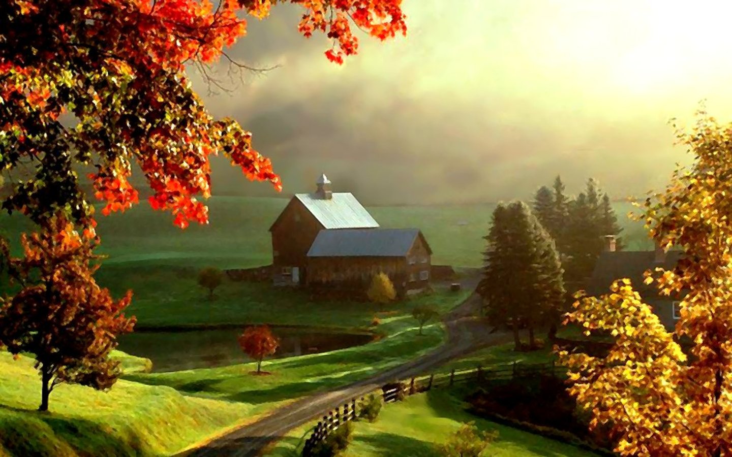 نقاشی زیبا از پاییز یک مزرعه