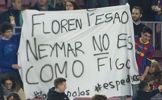 بنر هواداران بارسلونا خطاب به پرز؛ نیمار فیگو نیست