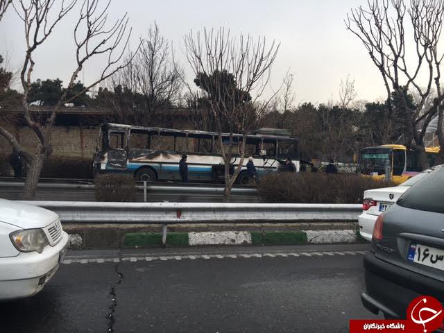 آتش سوزی اتوبوس در اتوبان نیایش /هیچ کس صدمه ندید+عکس 