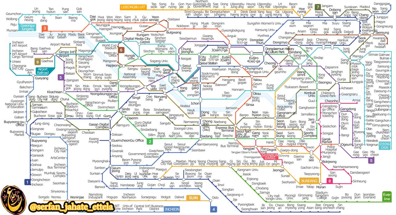 توجه شما رو به نقشه‌ی خطوط متروی سئول جلب می‌کنم!
