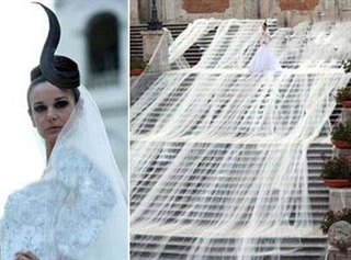 طولانی ترین روسری لباس عروس جهان + عکس ها