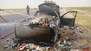 آتش سوزی خودرو به دلیل گرمای هوا در خوزستان + تصاویر