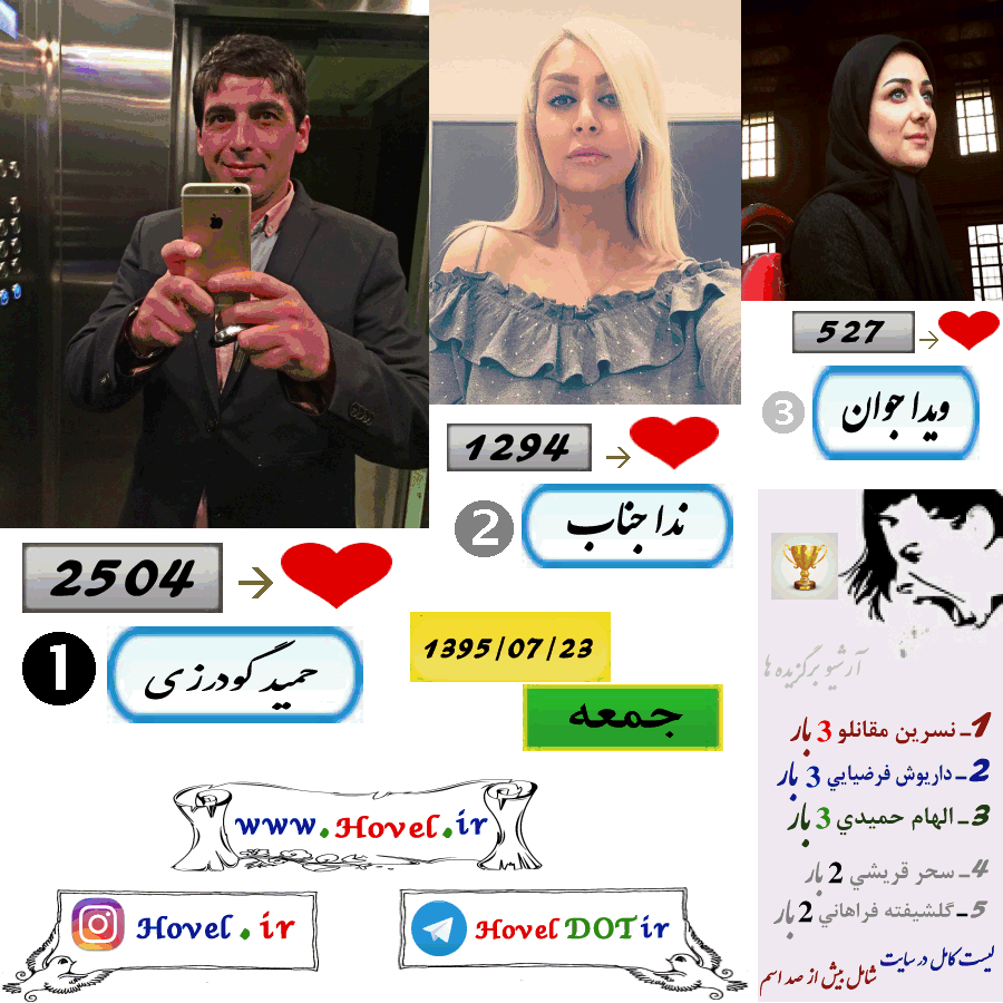 پر لايک ترين عکس سلبريتي هاي ايراني در اينستاگرام / 23 مهرماه 1395 / جمعه