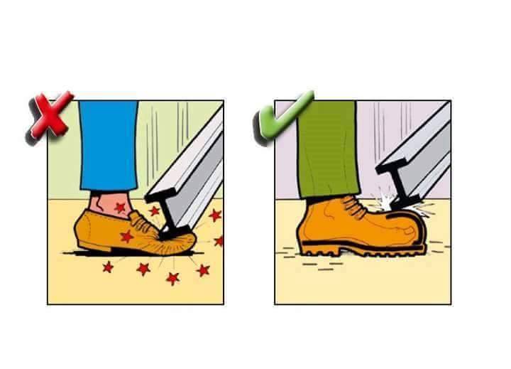 کاریکاتور ایمنی ساخت و ساز (construction) - استفاده از کفش ایمنی مناسب 