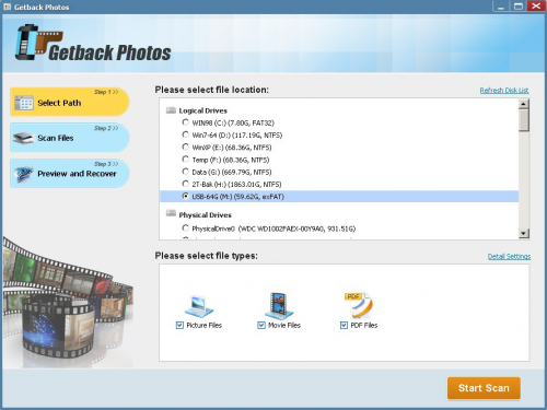 GetBack Photos 2.2- قوی ترین نرم افزار ریکاوری فیلم و عکس از هارد و فلش فرمت شده