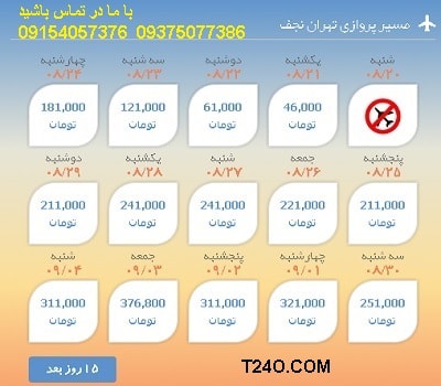 خرید اینترنتی بلیط هواپیما تهران نجف 09154057376