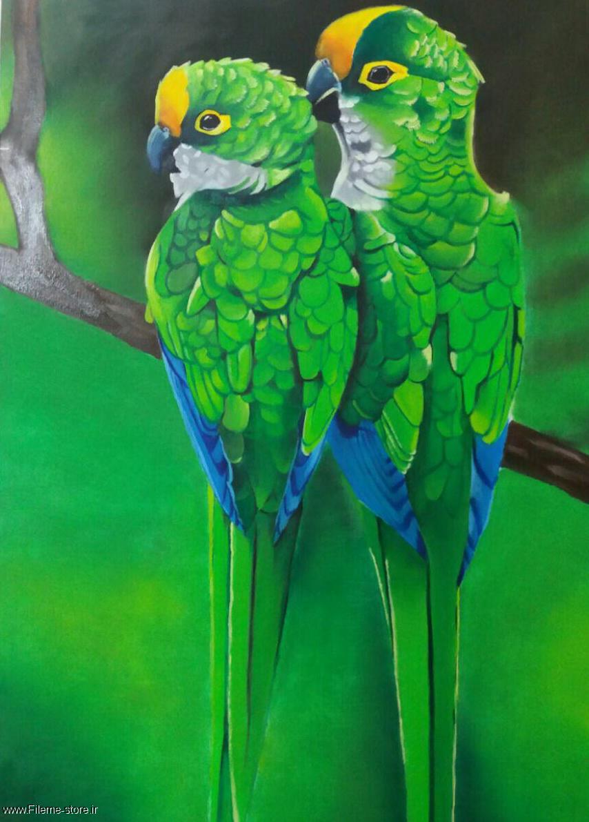 تابلوی زیبای نقاشی طوطی سبز