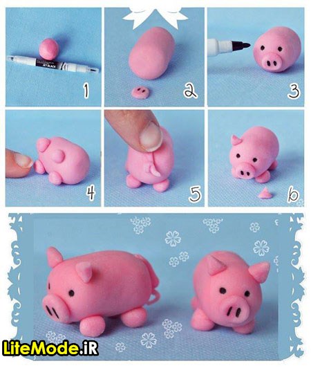 آموزش تصویری ساخت عروسک خمیری خوک صورتی