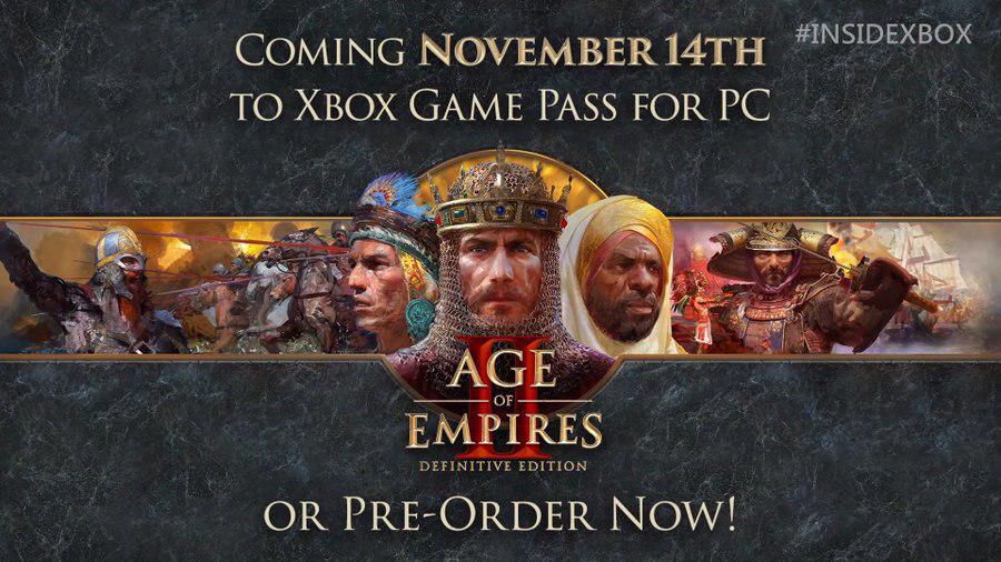 بازی Age of Empires 2 Definitive Edition در تاریخ ۲۳‌ آبان برای سرویس ایکس‌باکس گیم‌پس پی‌سی منتشر می‌شود.