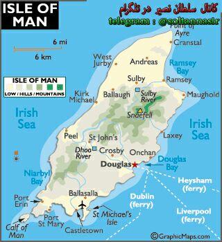 تصویری از نقشه جزیره من در انگلستان. 