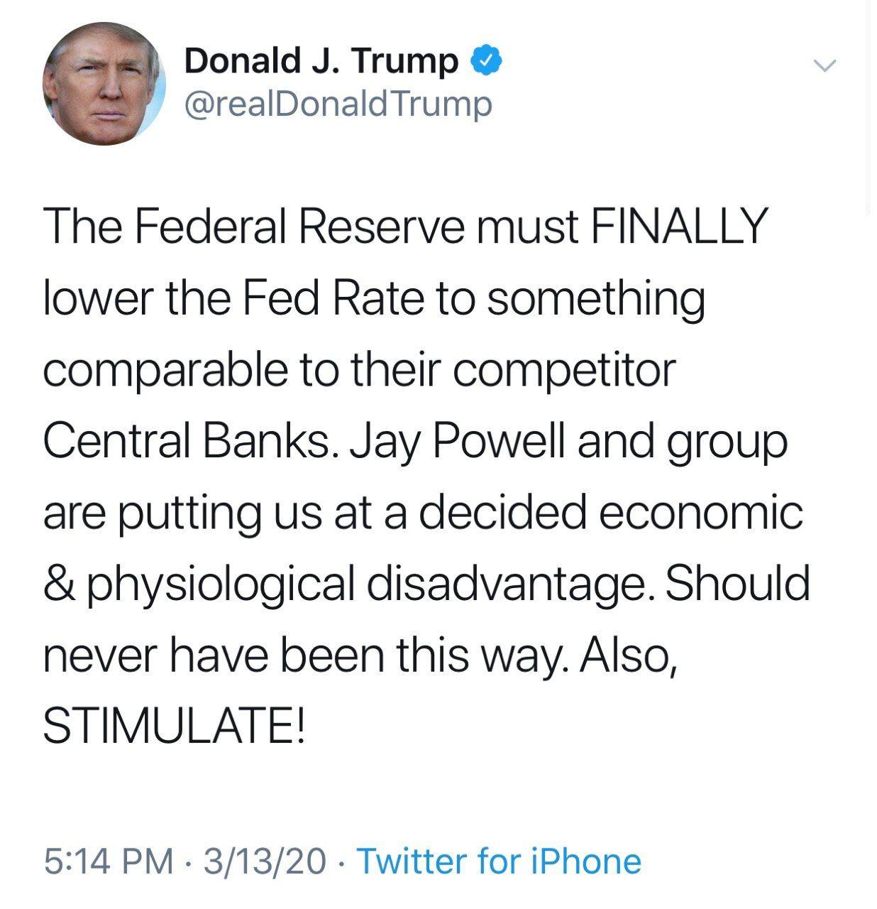سخنرانی ترامپ در مورد کرونا درآمریکا/توییت جدید ترامپ در مورد بازرهای مالی و نرخ بهره بانک مرکزی آمریکا