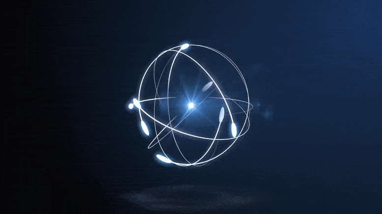 تصویر متحرک (گیف وکتور) مدار الکترون دور هسته اتم (به شکل قلم و حرف نون) در تفسیر آیه نون و القلم و ما یسطرون