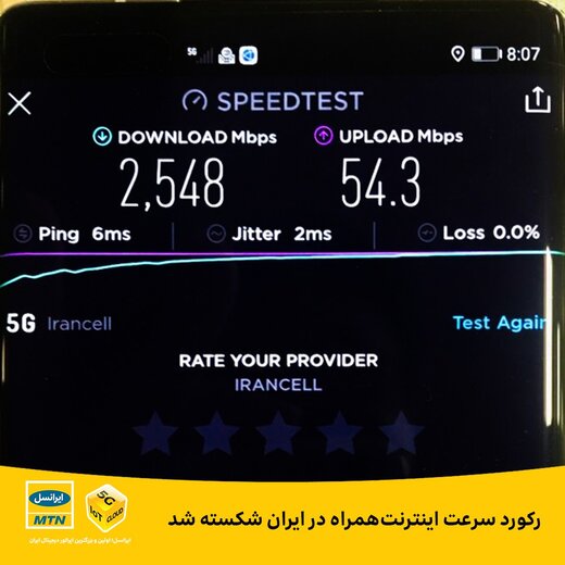 دستیابی ایرانسل به رکورد سرعت در شبکه 5G ایران