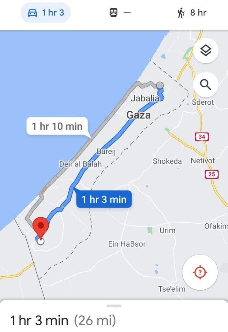 طی کردن کل طول نوار غزه با خودرو یک ساعت هم نمی‌شود