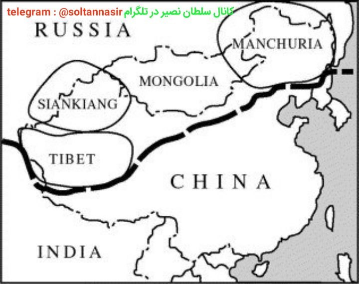 از راست به چپ منچوری، مغولستان، سین کیانگ، تبت