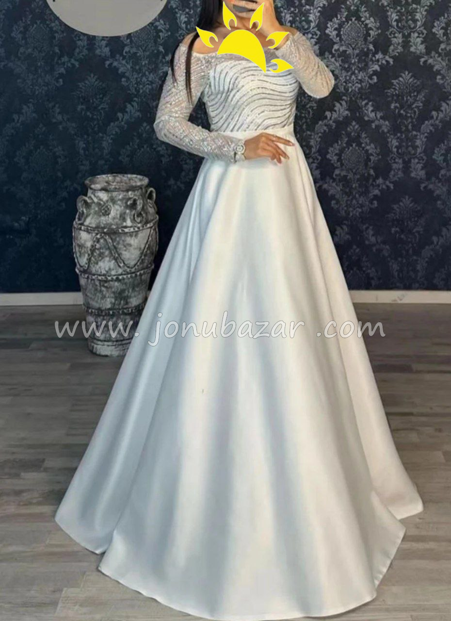 لباس عروس تور شنی سفید 2