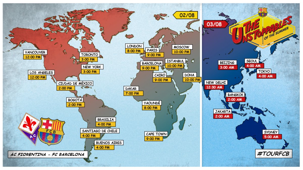 ساعت بازی بارسا و فیورنتینا در سرتاسر جهان