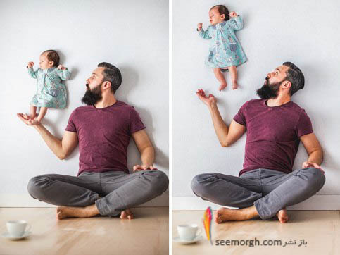 عکس های بامزه پدر عکاس و دختر 1 ماهه اش