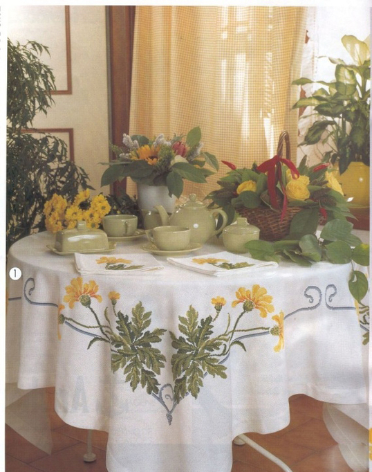 الگوی گلدوزی طرح گل برای رومیزی